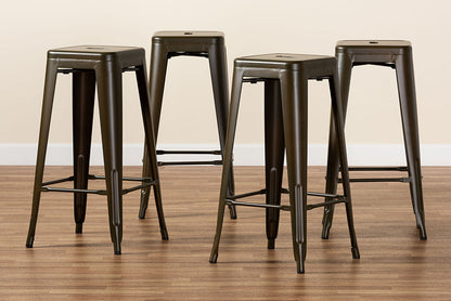 Baxton Studio Horton Modern and Contemporary Industrial Gunmetal Finished Metal 4-Piece Stackable Bar Stool Set