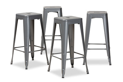 Baxton Studio Horton Modern and Contemporary Industrial Grey Finished Metal 4-Piece Stackable Bar Stool Set