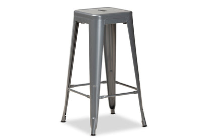 Baxton Studio Horton Modern and Contemporary Industrial Grey Finished Metal 4-Piece Stackable Bar Stool Set