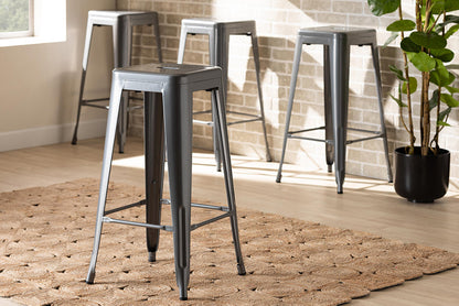 Baxton Studio Horton Modern and Contemporary Industrial Grey Finished Metal 4-Piece Stackable Bar Stool Set