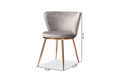 Baxton Studio Farah Modern Luxe and Glam Grey Velvet Fabric Upholstered and Rose Gold Finished Metal 2-Piece Dining Chair Set