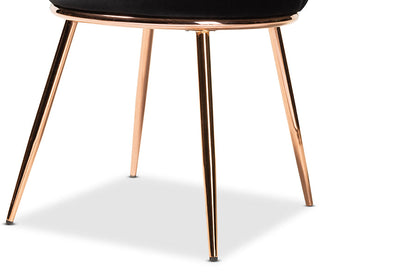 Baxton Studio Farah Modern Luxe and Glam Black Velvet Fabric Upholstered and Rose Gold Finished Metal 2-Piece Dining Chair Set