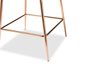 Baxton Studio Lander Modern Luxe and Glam Grey Velvet Fabric Upholstered and Rose Gold Finished Metal 2-Piece Counter Stool Set