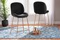 Baxton Studio Lander Modern Luxe and Glam Black Velvet Fabric Upholstered and Rose Gold Finished Metal 2-Piece Counter Stool Set