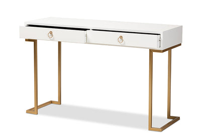 Baxton Studio Beagan Modern and Contemporary White Finished Wood and Gold Metal 2-Drawer Console Table