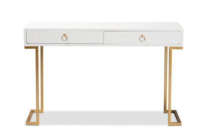 Baxton Studio Beagan Modern and Contemporary White Finished Wood and Gold Metal 2-Drawer Console Table