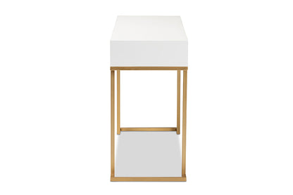 Baxton Studio Beagan Modern and Contemporary White Finished Wood and Gold Metal 2-Drawer Console Table