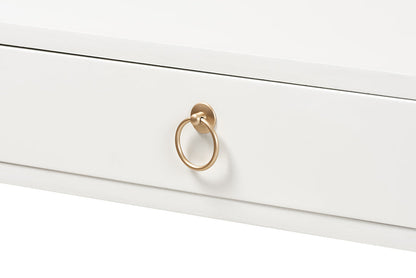 Baxton Studio Beagan Modern and Contemporary White Finished Wood and Gold Metal 2-Drawer Console Table