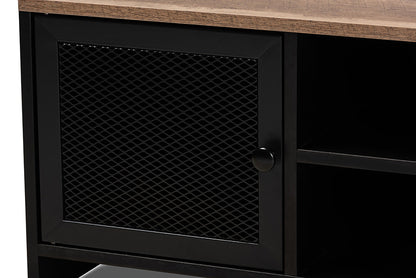 Baxton Studio Connell Modern and Contemporary Industrial Two-Tone Natural Brown and Black Finished Wood and Black Metal 2-Door TV Stand