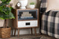 Baxton Studio Hubbard Mid-Century Modern Two-Tone Natural Brown and White Finished Wood and Black Metal 1-Drawer Nightstand