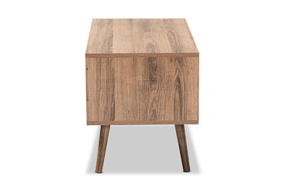 Baxton Studio Yuna Mid-Century Modern Transitional Natural Brown Finished Wood and Black Metal 1-Door Coffee Table