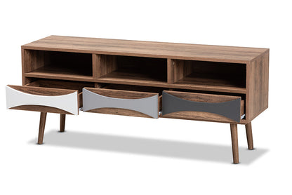 Baxton Studio Leane Modern and Contemporary Natural Brown Finished and Multi-Colored Wood 3-Drawer TV Stand