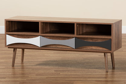 Baxton Studio Leane Modern and Contemporary Natural Brown Finished and Multi-Colored Wood 3-Drawer TV Stand