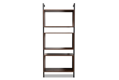 Baxton Studio Aldis Modern Industrial Walnut Brown Finished Wood and Black Metal 3-Tier Display Shelf