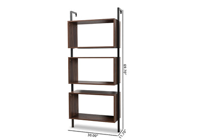 Baxton Studio Aldis Modern Industrial Walnut Brown Finished Wood and Black Metal 3-Tier Display Shelf