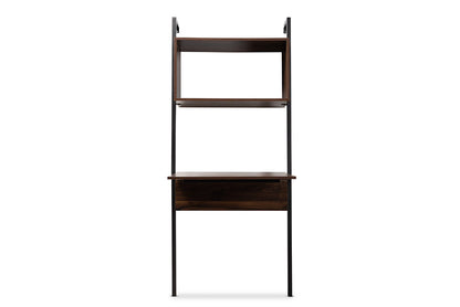 Baxton Studio Fariat Modern Industrial Walnut Brown Finished Wood and Black Metal Display Shelf with Desk