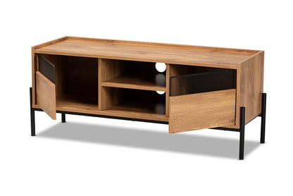 Baxton Studio Tasman Modern and Contemporary Industrial Natural Brown Finished Wood and Black Metal 2-Door TV Stand