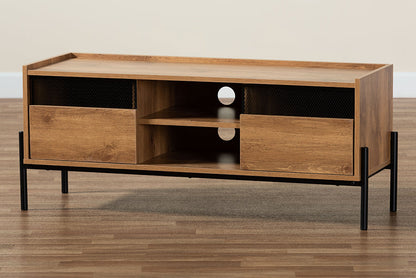 Baxton Studio Tasman Modern and Contemporary Industrial Natural Brown Finished Wood and Black Metal 2-Door TV Stand