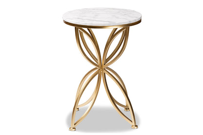 Baxton Studio Jaclyn Modern and Contemporary Gold Finished Metal End Table with Marble Tabletop