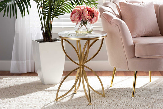 Baxton Studio Jaclyn Modern and Contemporary Gold Finished Metal End Table with Marble Tabletop