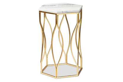 Baxton Studio Kalena Modern and Contemporary Gold Metal End Table with Marble Tabletop
