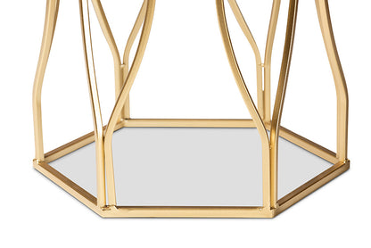 Baxton Studio Kalena Modern and Contemporary Gold Metal End Table with Marble Tabletop
