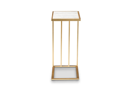 Baxton Studio Parkin Modern and Contemporary Gold Finished Metal C Shaped End Table with Marble Tabletop