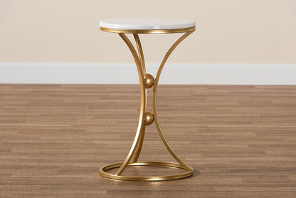 Baxton Studio Tarmon Modern and Contemporary Gold Finished Metal End Table with Marble Tabletop
