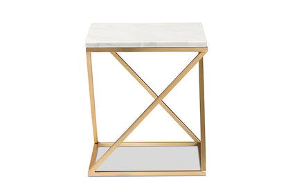 Baxton Studio Hadley Modern and Contemporary Gold Finished Metal End Table with Marble Tabletop