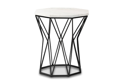 Baxton Studio Venedict Modern and Contemporary Black Metal End Table with Marble Tabletop