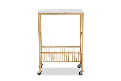 Baxton Studio Jacek Modern and Contemporary Gold Finished Metal Wine Cart with Marble Tabletop