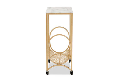 Baxton Studio Jacek Modern and Contemporary Gold Finished Metal Wine Cart with Marble Tabletop