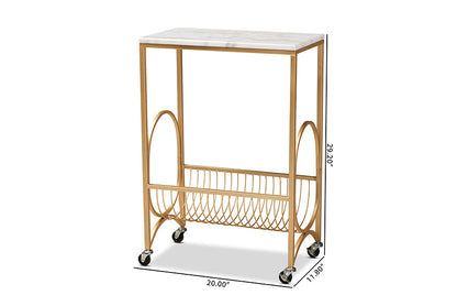 Baxton Studio Jacek Modern and Contemporary Gold Finished Metal Wine Cart with Marble Tabletop