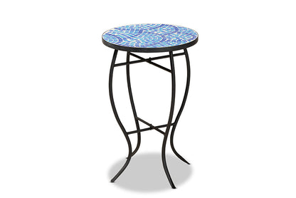 Baxton Studio Gaenor Modern and Contemporary Black Metal and Blue Glass Plant Stand