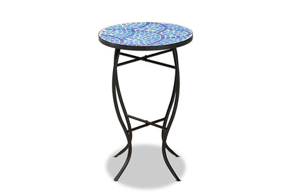 Baxton Studio Gaenor Modern and Contemporary Black Metal and Blue Glass Plant Stand