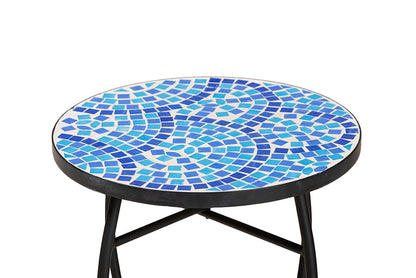 Baxton Studio Gaenor Modern and Contemporary Black Metal and Blue Glass Plant Stand