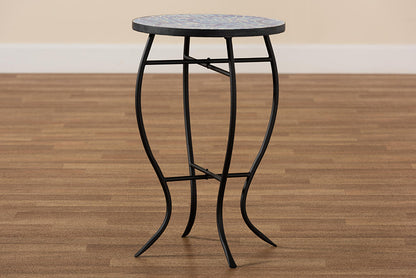 Baxton Studio Gaenor Modern and Contemporary Black Metal and Blue Glass Plant Stand