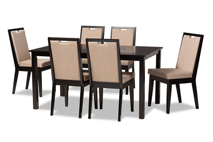 Baxton Studio Rosa Modern and Contemporary Sand Fabric Upholstered and Dark Brown Finished Wood 7-Piece Dining Set
