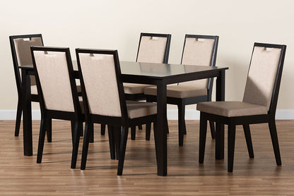 Baxton Studio Rosa Modern and Contemporary Sand Fabric Upholstered and Dark Brown Finished Wood 7-Piece Dining Set