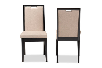 Baxton Studio Octavia Modern and Contemporary Sand Fabric Upholstered and Dark Brown Finished Wood 2-Piece Dining Chair Set