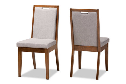 Baxton Studio Octavia Modern and Contemporary Grey Fabric Upholstered and Walnut Brown Finished Wood 2-Piece Dining Chair Set