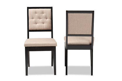 Baxton Studio Gideon Modern and Contemporary Sand Fabric Upholstered and Dark Brown Finished Wood 2-Piece Dining Chair Set
