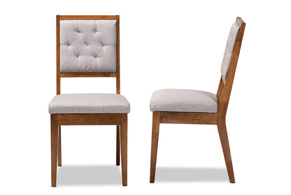 Baxton Studio Gideon Modern and Contemporary Grey Fabric Upholstered and Walnut Brown Finished Wood 2-Piece Dining Chair Set