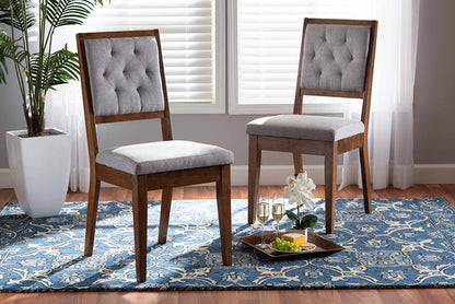 Baxton Studio Gideon Modern and Contemporary Grey Fabric Upholstered and Walnut Brown Finished Wood 2-Piece Dining Chair Set