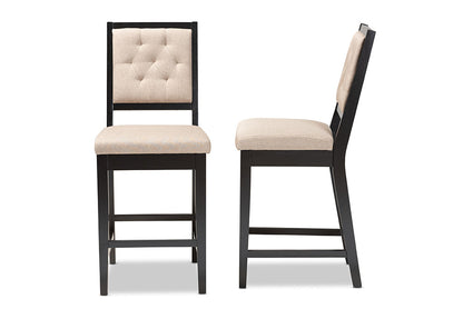 Baxton Studio Gideon Modern and Contemporary Sand Fabric Upholstered and Dark Brown Finished Wood 2-Piece Counter Stool Set