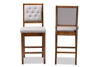 Baxton Studio Gideon Modern and Contemporary Grey Fabric Upholstered and Walnut Brown Finished Wood 2-Piece Counter Stool Set