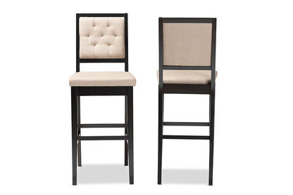 Baxton Studio Gideon Modern and Contemporary Sand Fabric Upholstered and Dark Brown Finished Wood 2-Piece Bar Stool Set