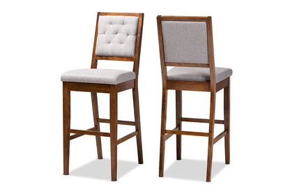Baxton Studio Gideon Modern and Contemporary Grey Fabric Upholstered and Walnut Brown Finished Wood 2-Piece Bar Stool Set