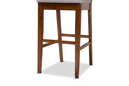 Baxton Studio Gideon Modern and Contemporary Grey Fabric Upholstered and Walnut Brown Finished Wood 2-Piece Bar Stool Set