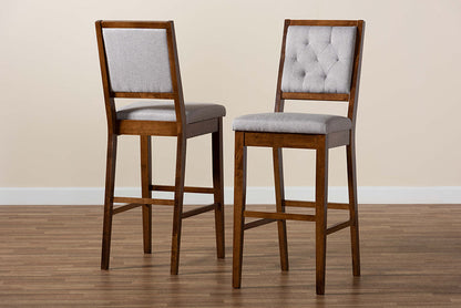 Baxton Studio Gideon Modern and Contemporary Grey Fabric Upholstered and Walnut Brown Finished Wood 2-Piece Bar Stool Set